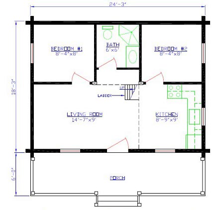 Mountain Series 1 and 2 Log Cabin First Floor Plan